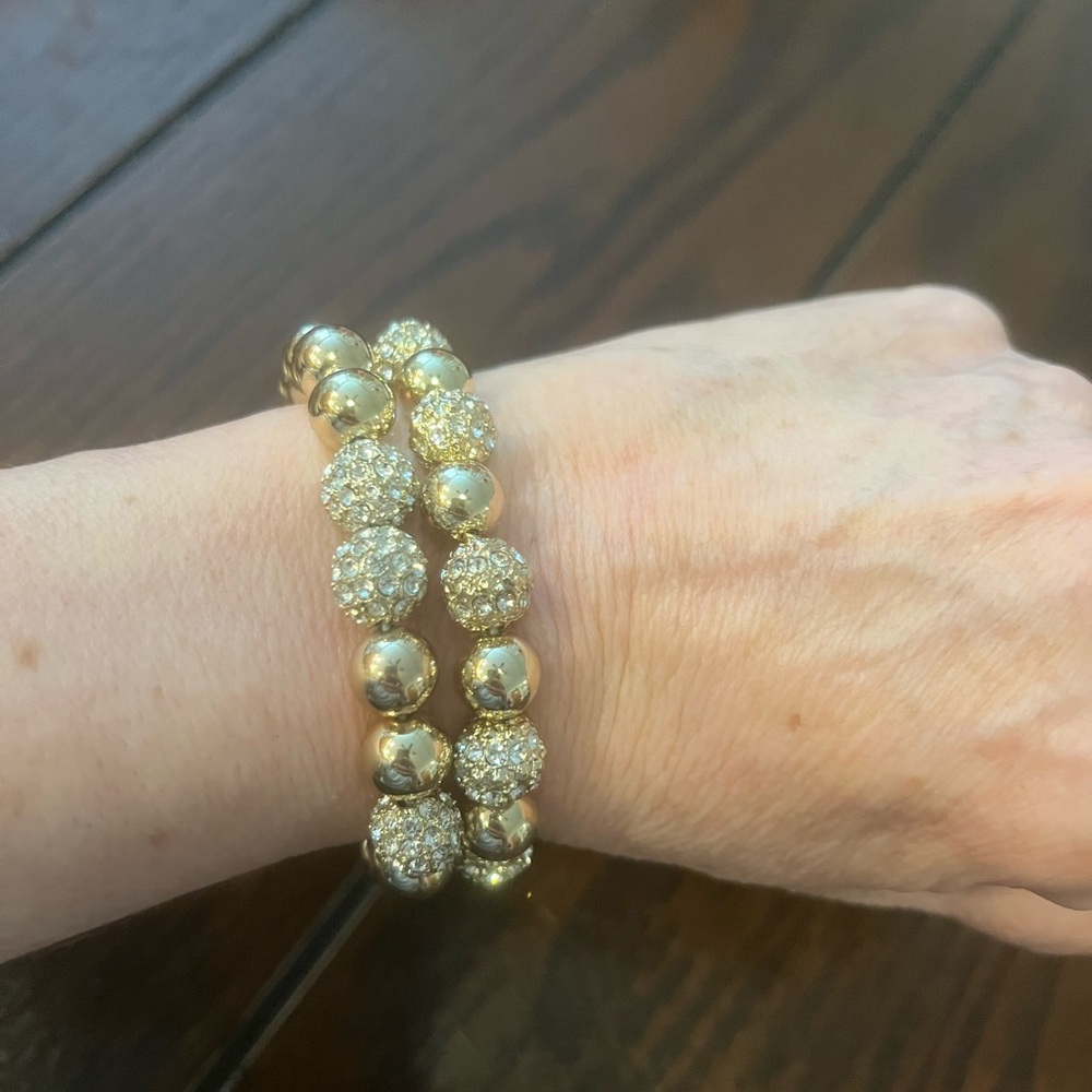 J. Crew Women’s Set of 2 Gold Tone Pave Stretch Bracelets